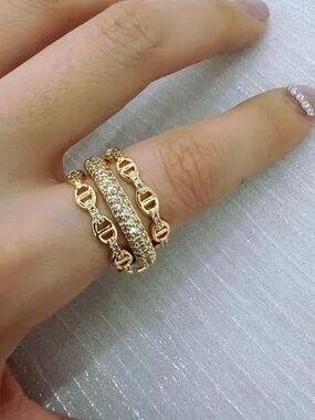 Gold Pave Stackable Chain Link Rings - Women Jewelry